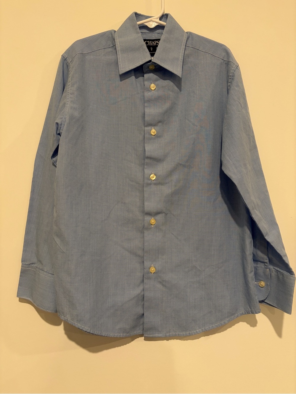 Chaps Size S (8) Medium Blue Textured Long Sleeve Button Down Dress Shirt Boys